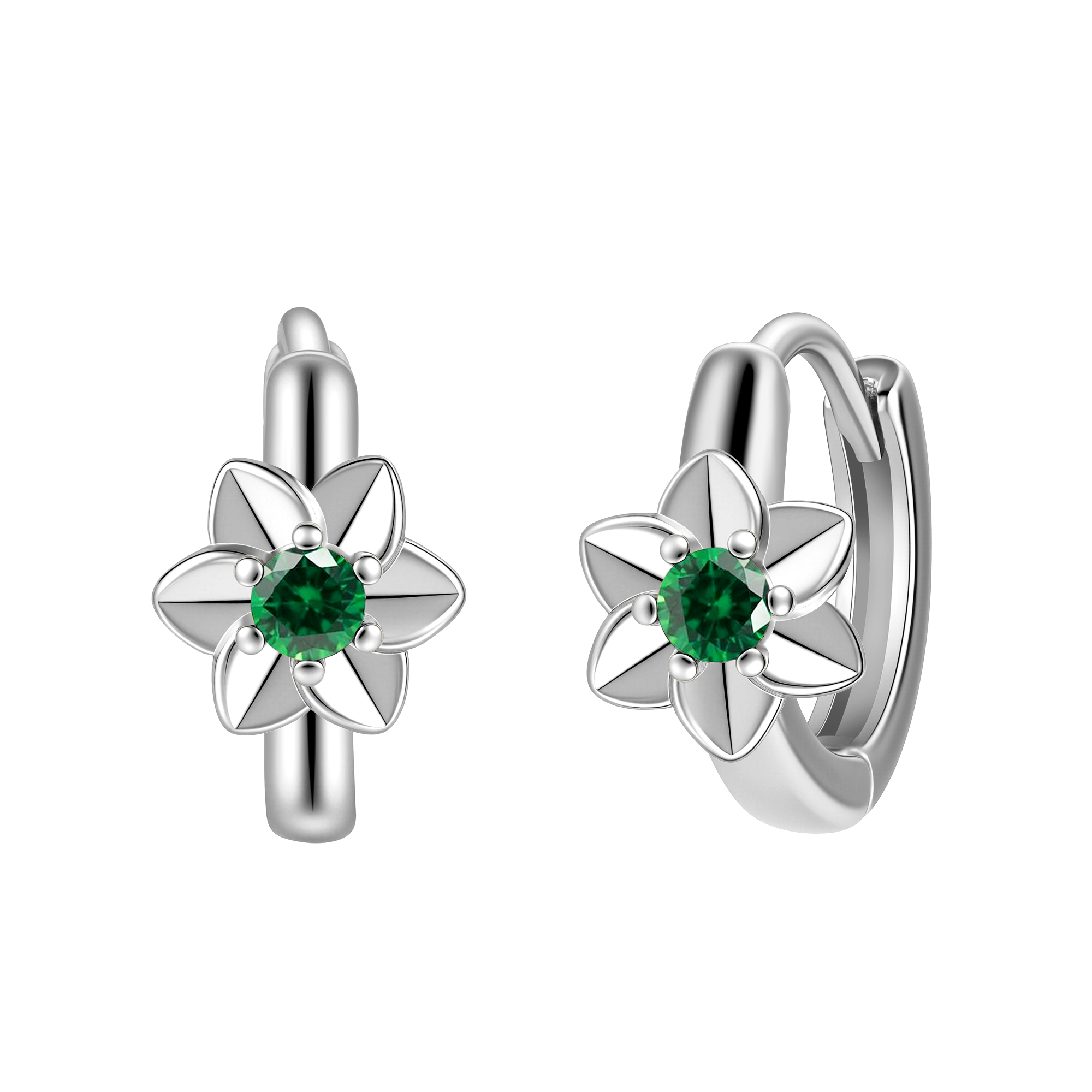 Picture of silver birth bloom hawthorn-emerald birthstone ear