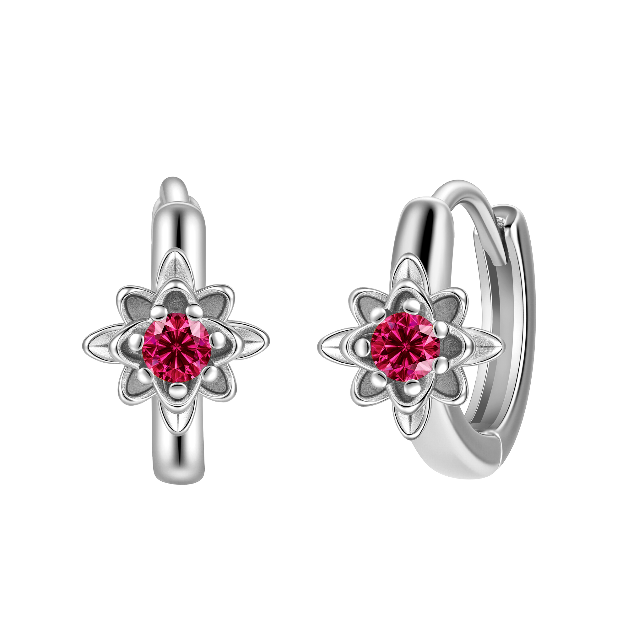 Picture of silver birth bloom water lily-ruby birthstone earr