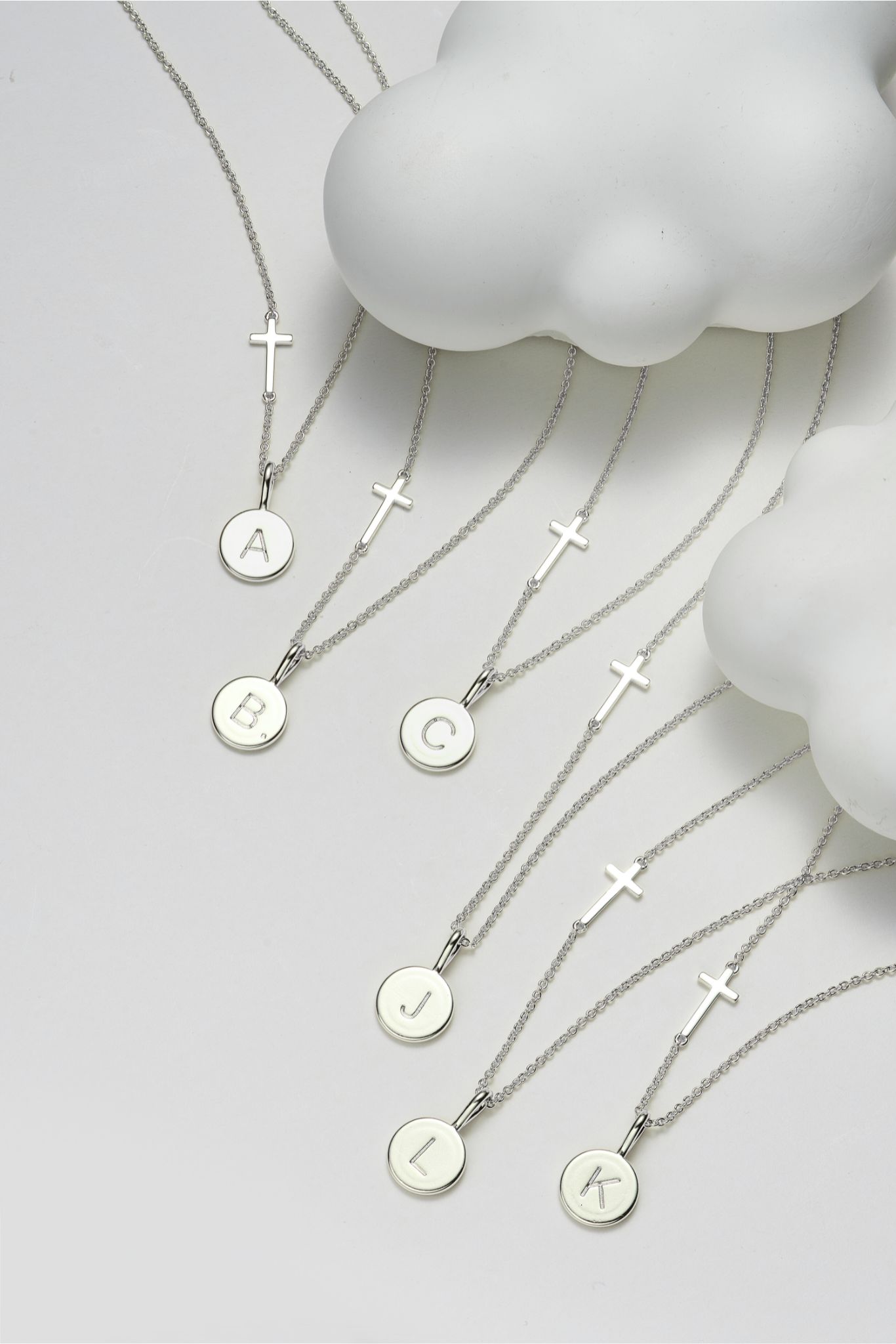 Picture of silver simple blessing disc initial necklace - K