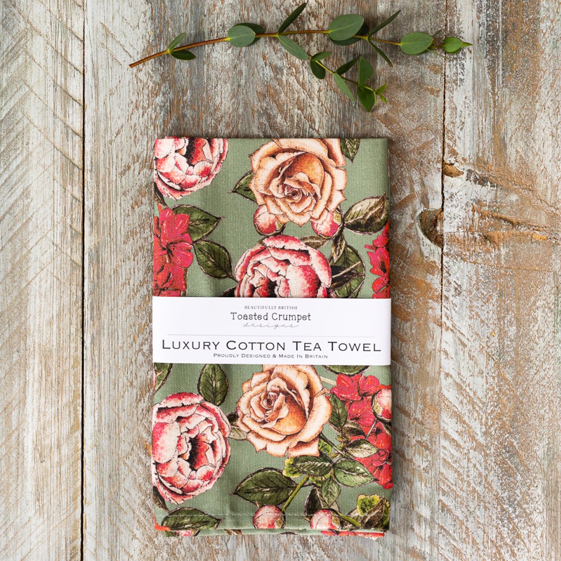 Picture of In Full Bloom Vintage Green Tea Towel