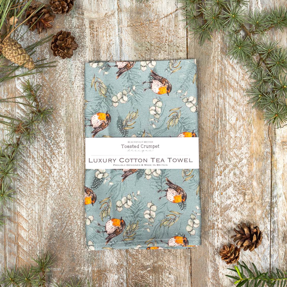 Picture of Robin & Eucalyptus Blue Tea Towel