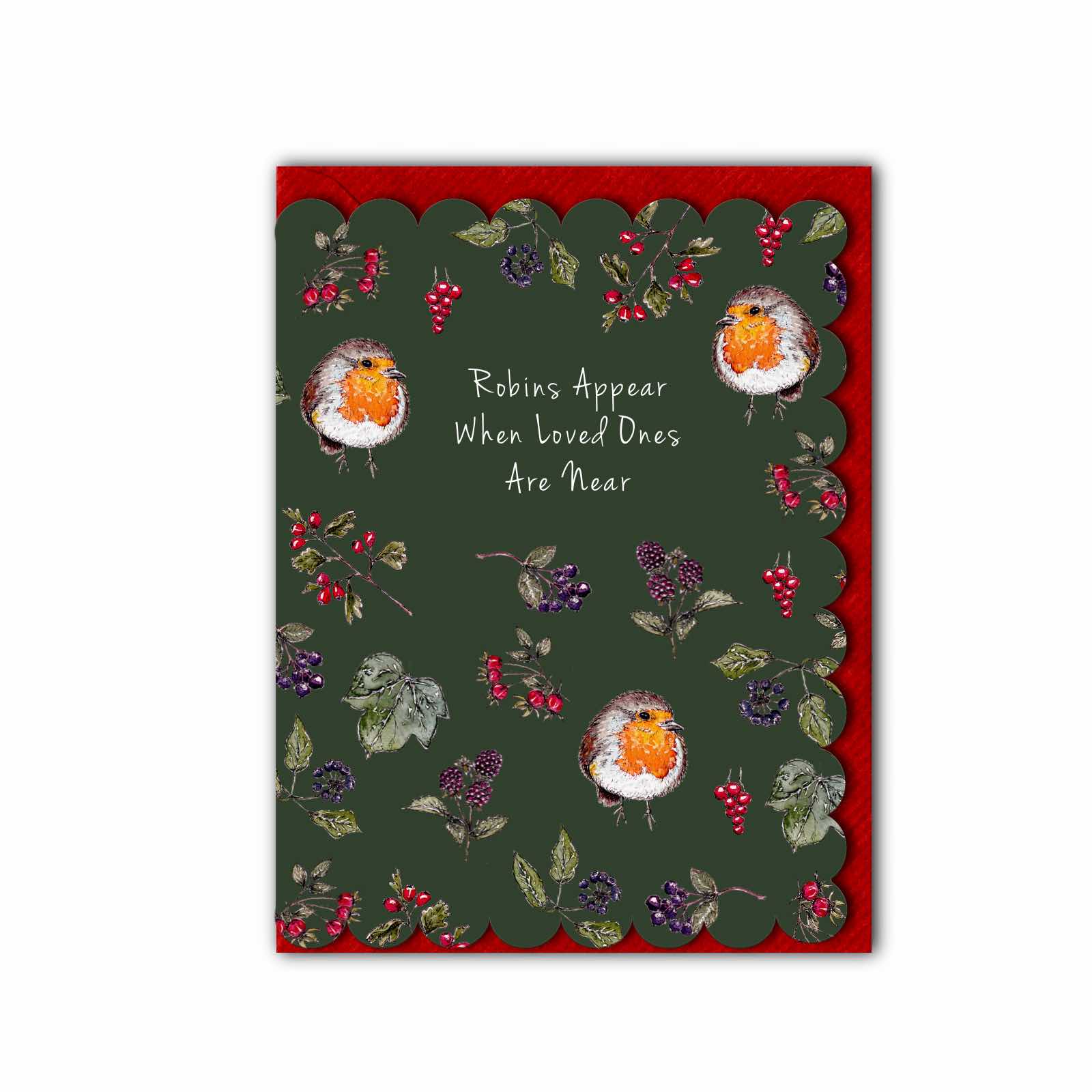 Picture of Robins Appear (Dark Green) Card (Cello-Free)