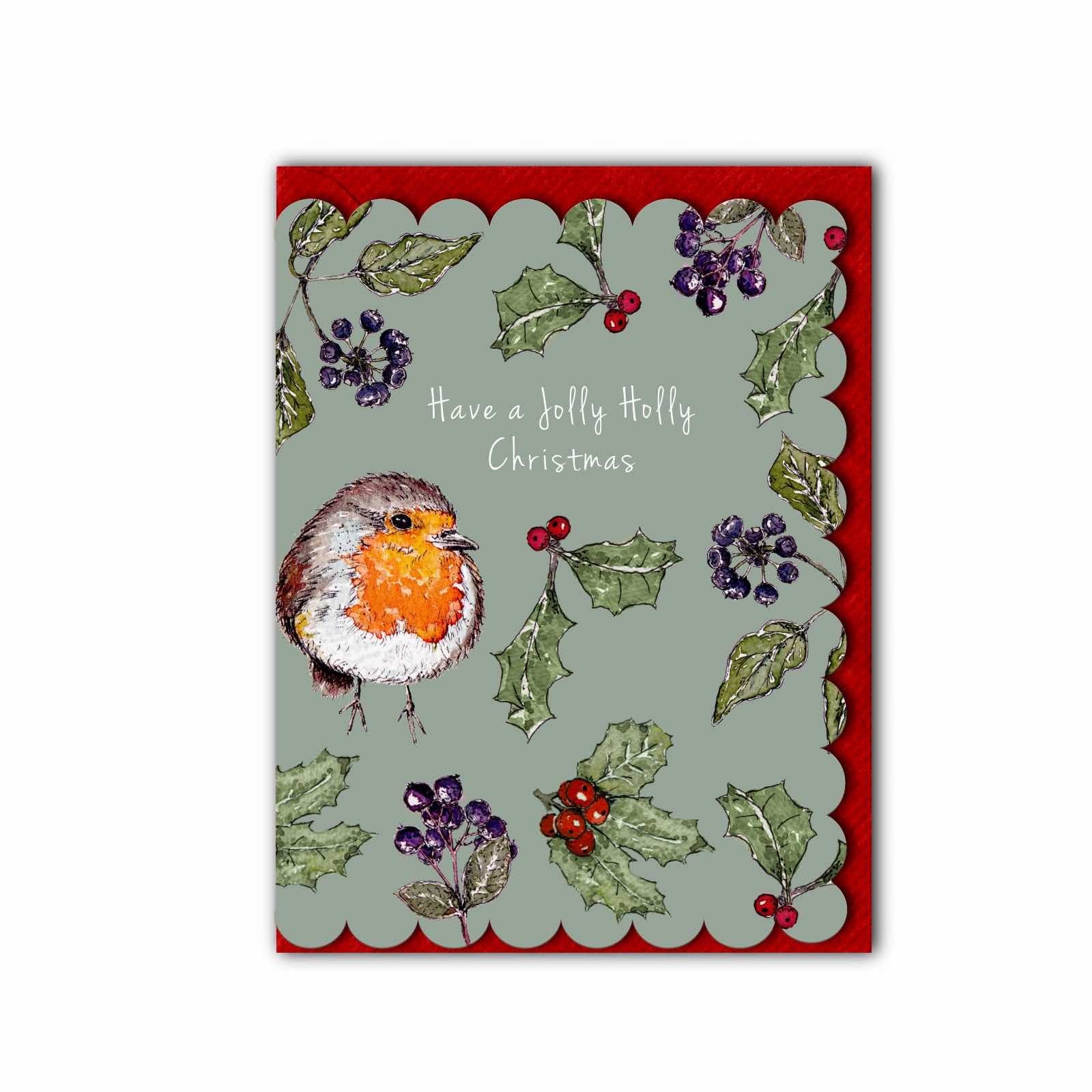 Picture of Jolly Holly Christmas (Sage Green) Card (Cello-Fre