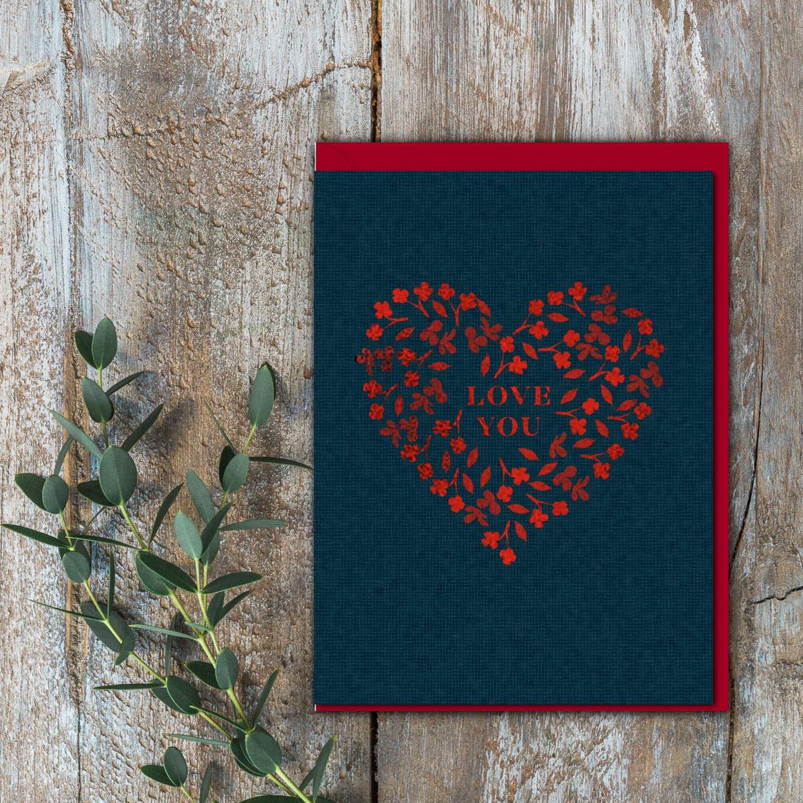 Picture of Love You (Red foiled Heart) - Mini Card (Cello-Fre
