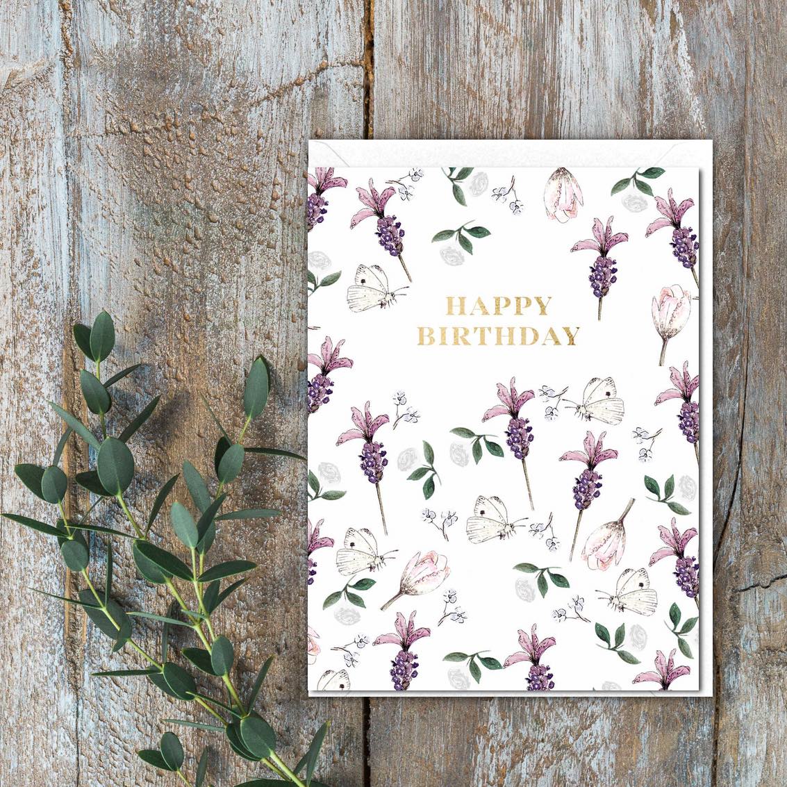 Picture of Happy Birthday (Lavender & White butterflies) - Mi