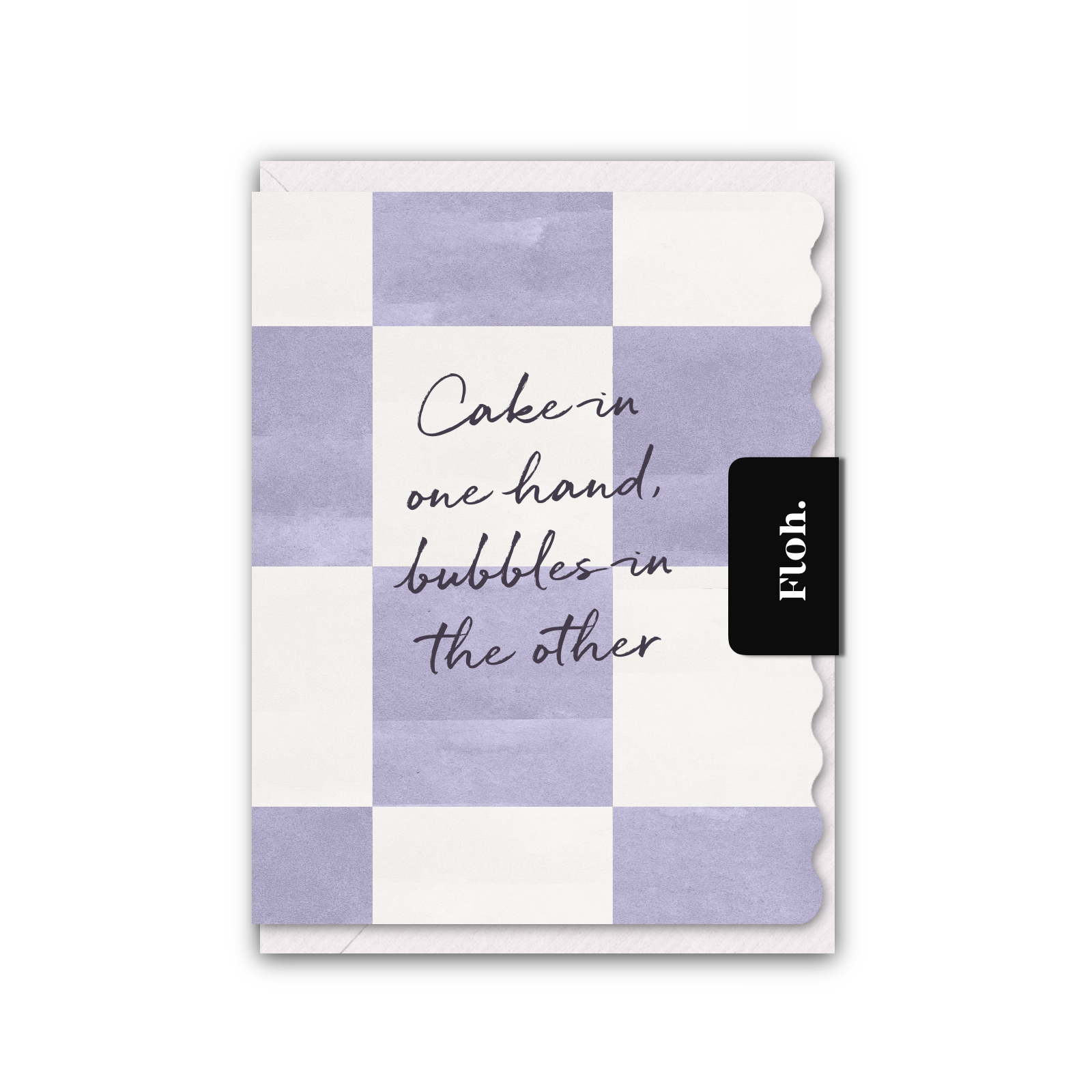 Picture of Cake in One Hand (Lavender Checkerboard) Card (Cel