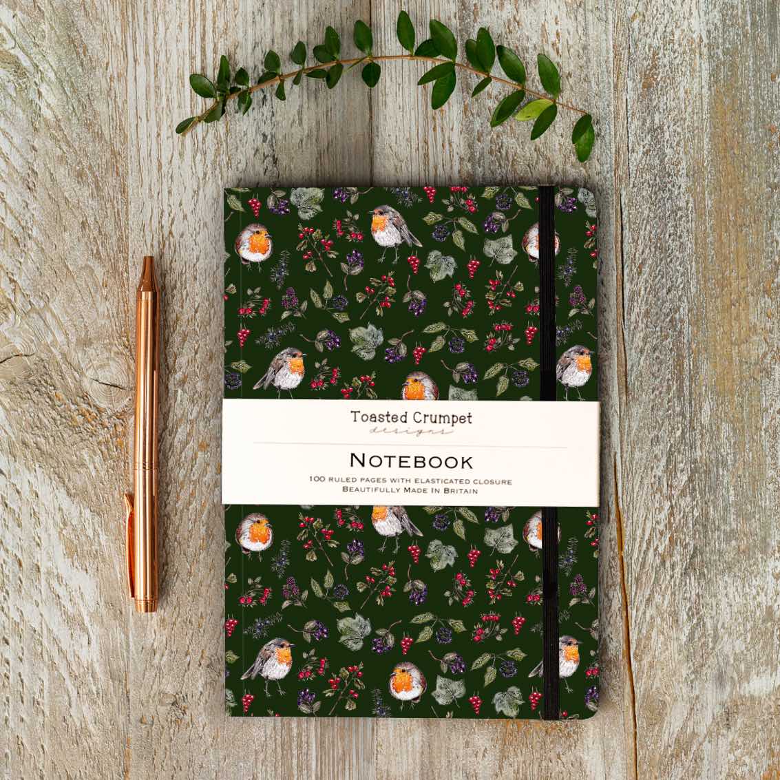 Picture of Hedgerow Robin (Green) A5 Lined Notebook