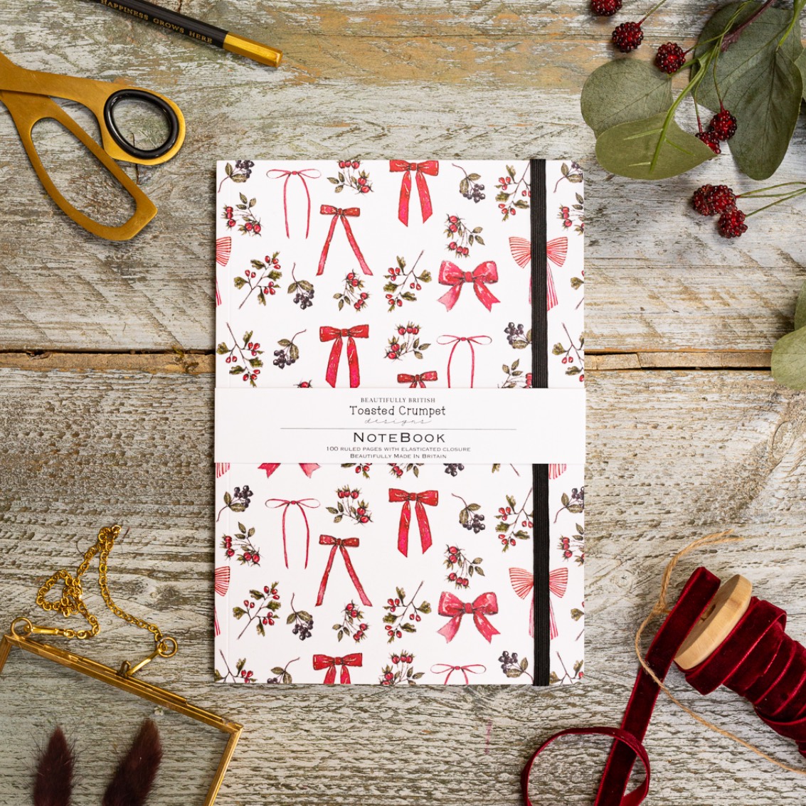 Picture of Bow & Berries  (Pure) A5 Lined Notebook-