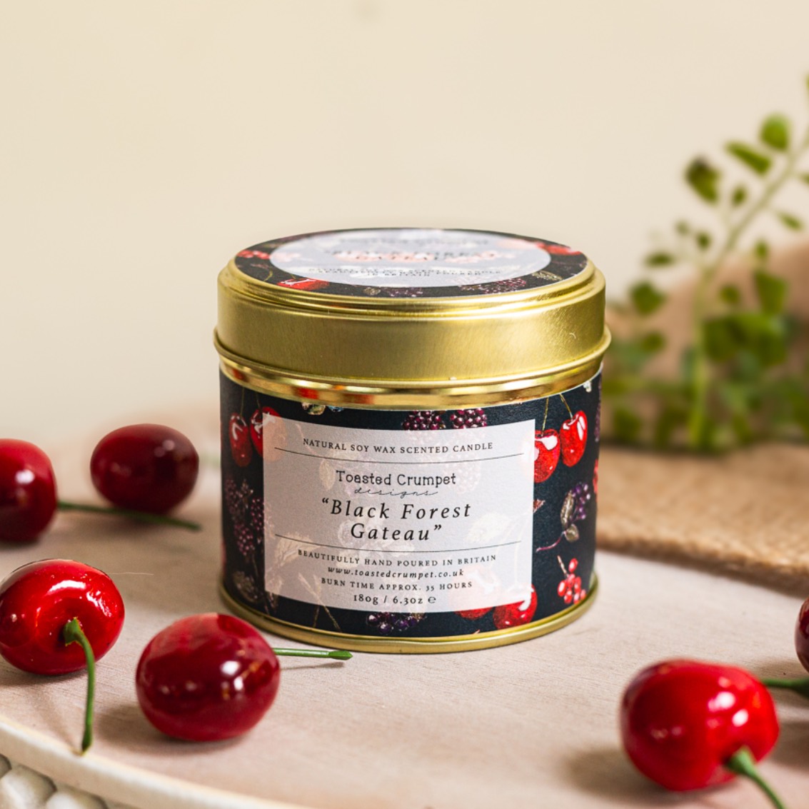 Picture of Black Forest Gateau Candle in a Matt Gold Tin