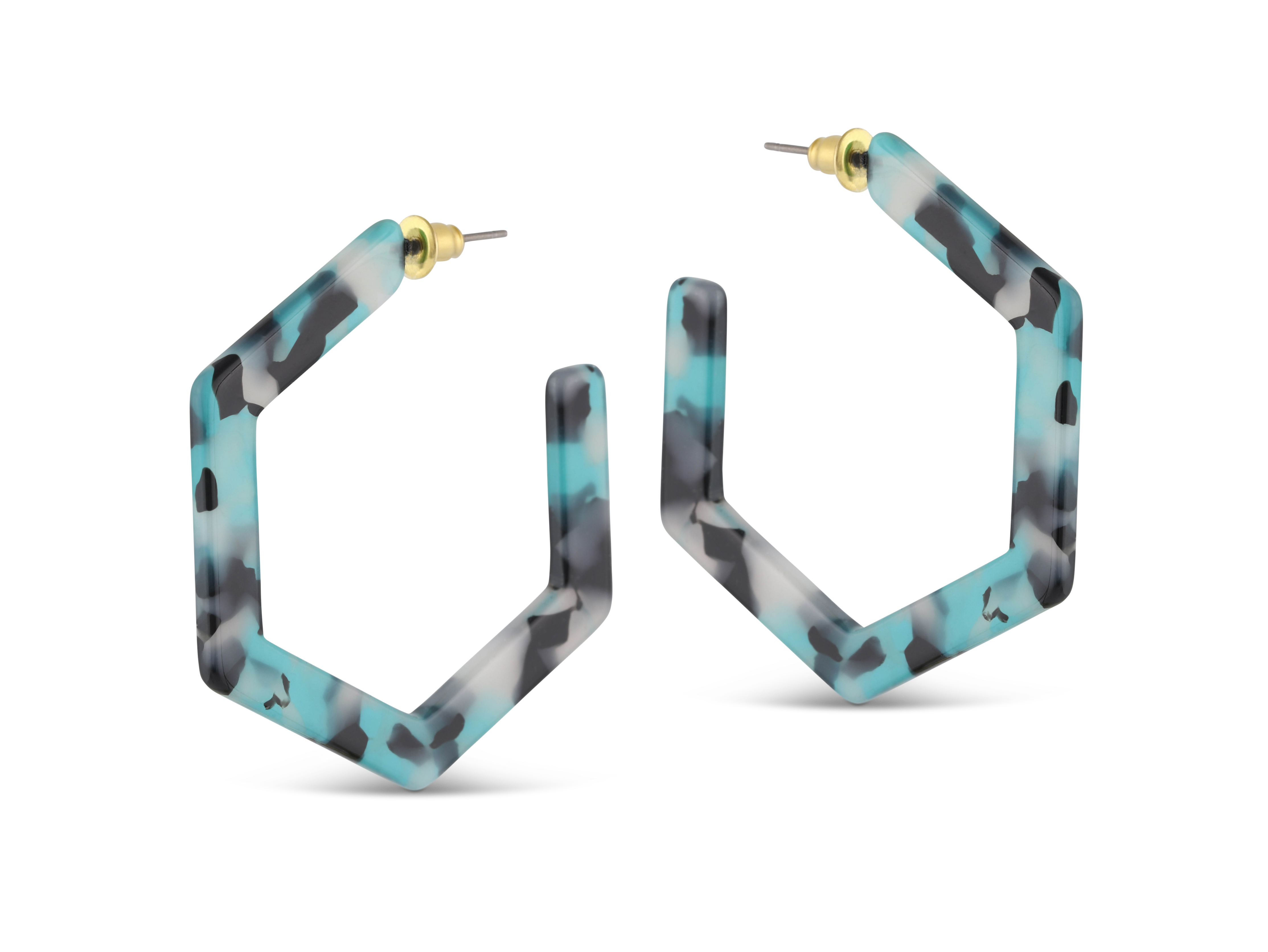 Picture of BLUE/BLACK Scarlett Hexagon Resin Large Hoop Earri