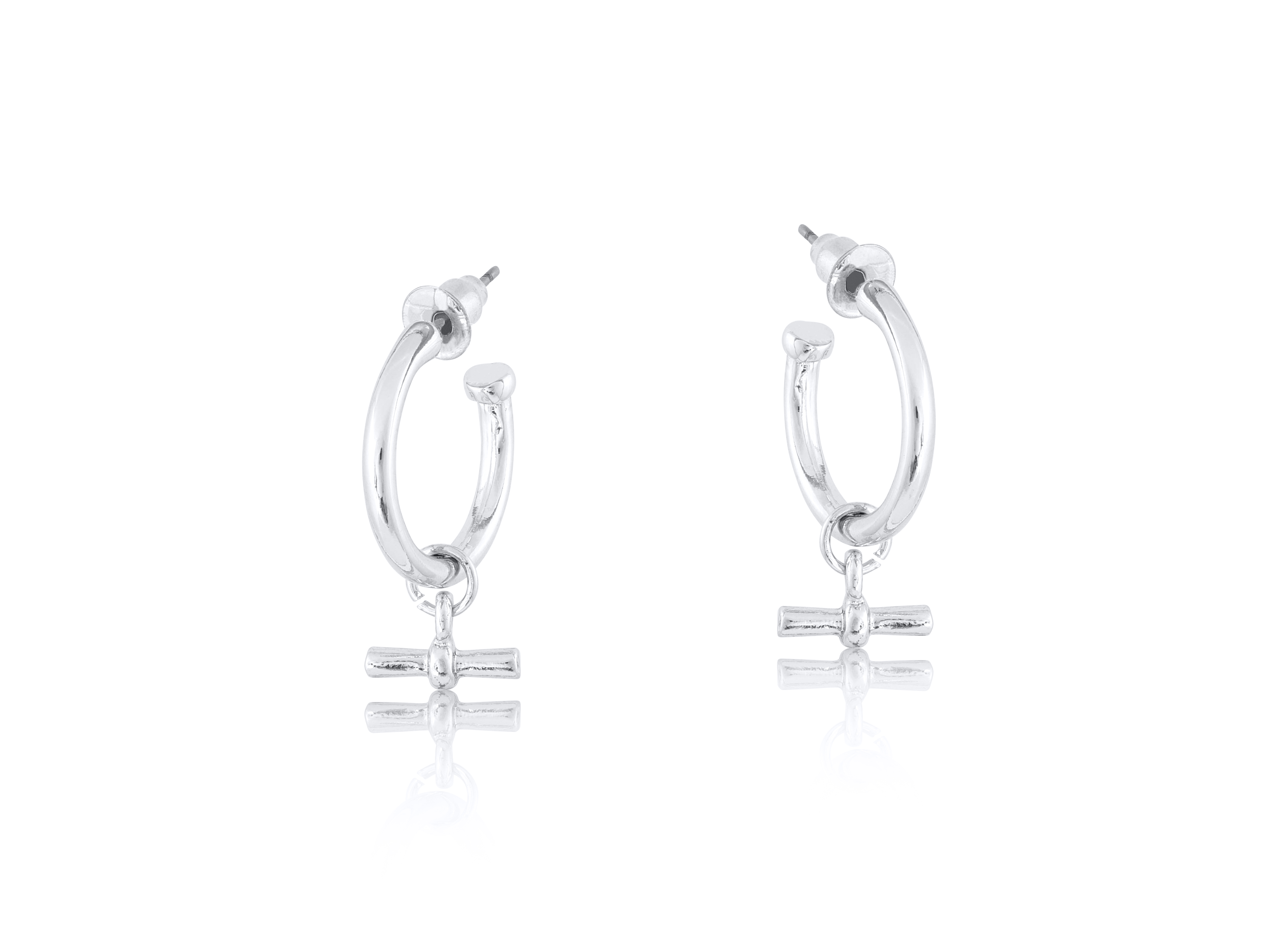 Picture of SILVER OCTAVIA TBAR TINY HOOP EARRINGS