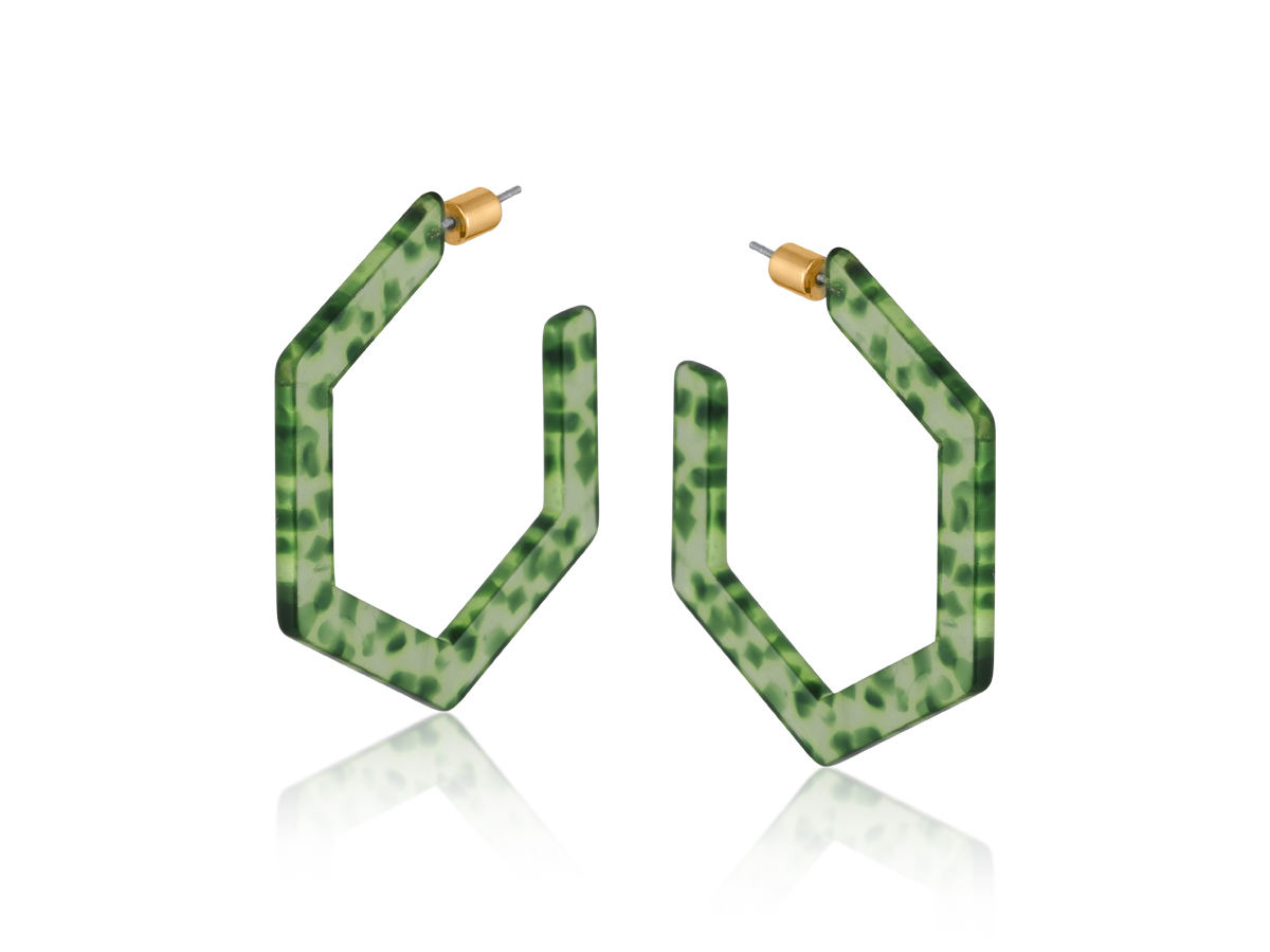 Picture of GREEN  MARSEILLE HEXAGON LARGE RESIN HOOP EARRINGS