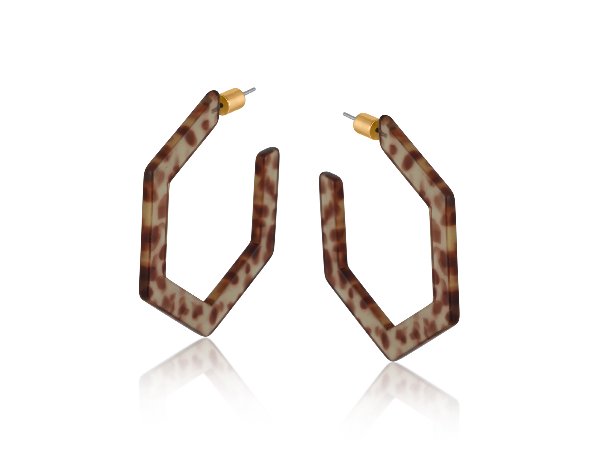 Picture of BROWN  MARSEILLE HEXAGON LARGE RESIN HOOP EARRINGS