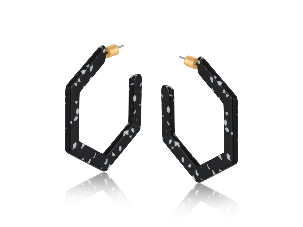 Picture of BLACK  MARSEILLE HEXAGON LARGE RESIN HOOP EARRINGS