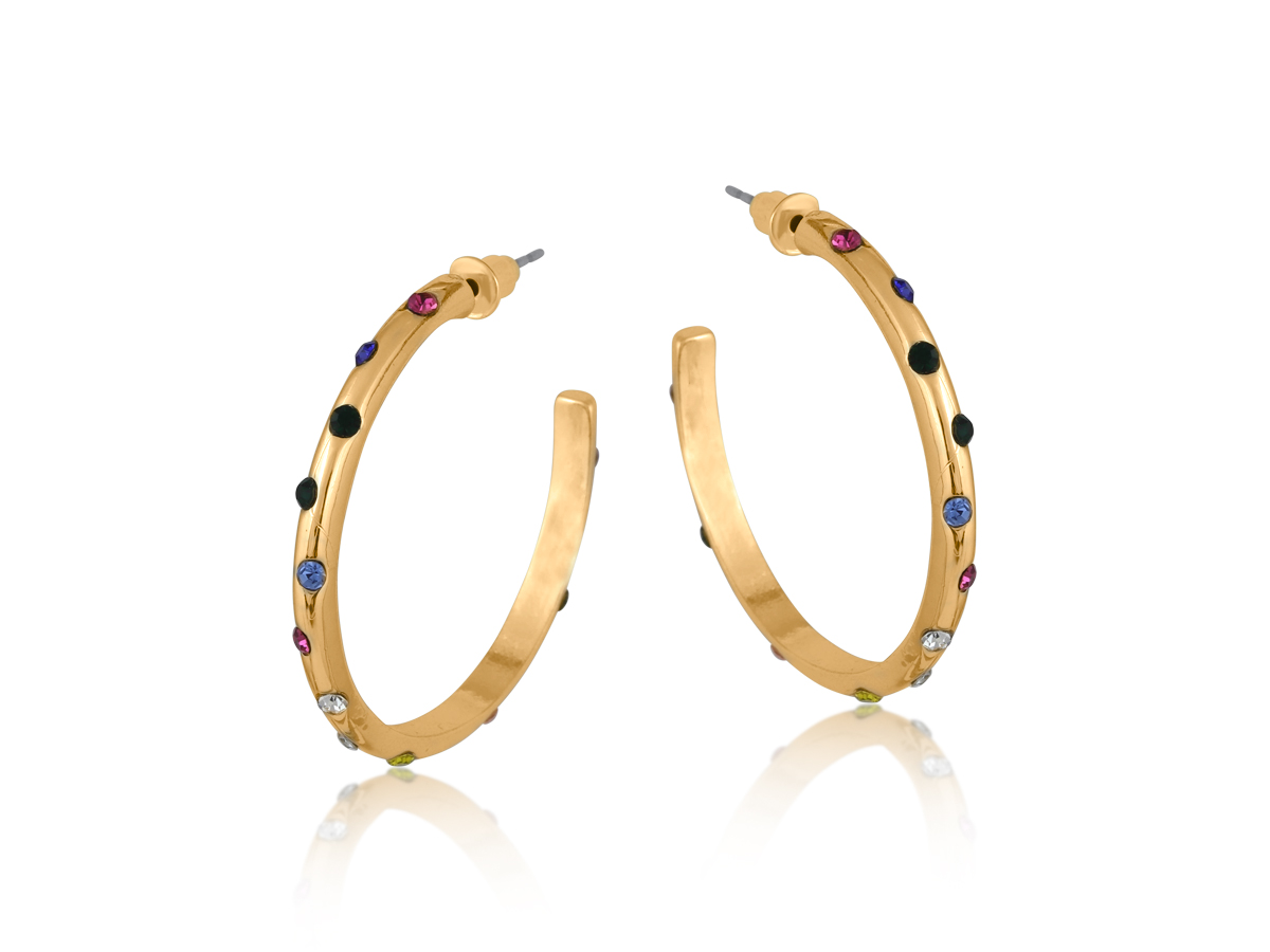 Picture of GOLD
 GINETTE RAINBOW STONE THIN HOOP EARRI