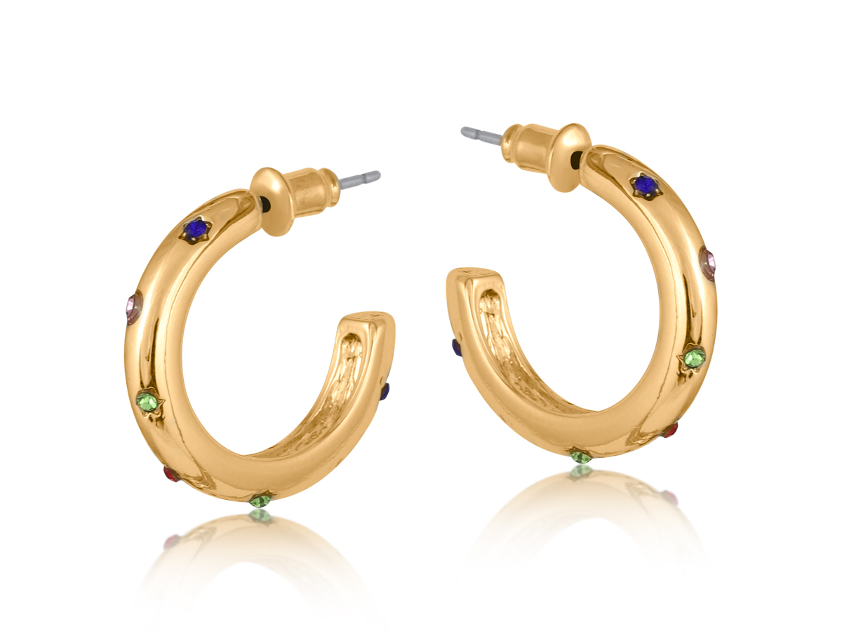 Picture of GOLD GINETTE RAINBOW STONES SMALL HOOP EARRINGS