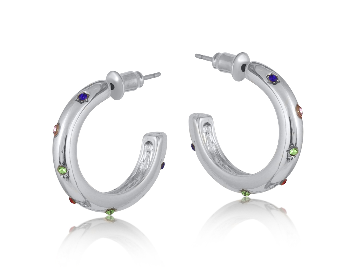 Picture of SILVER GINETTE RAINBOW STONES SMALL HOOP EARRINGS
