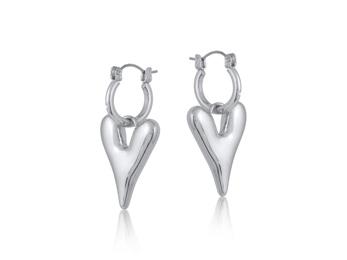 Picture of SILVER DARIA PUFF HEART HOOP EARRINGS