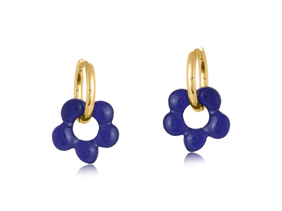 Picture of NAVY GOLD REBECCA BEADED HUGGIE HOOP EARRINGS