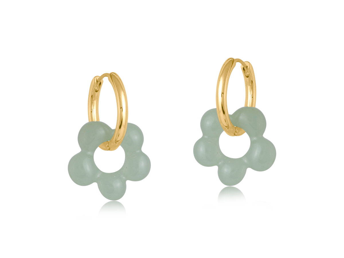 Picture of SAGE GREEN GOLD REBECCA BEADED HUGGIE HOOP EARRING
