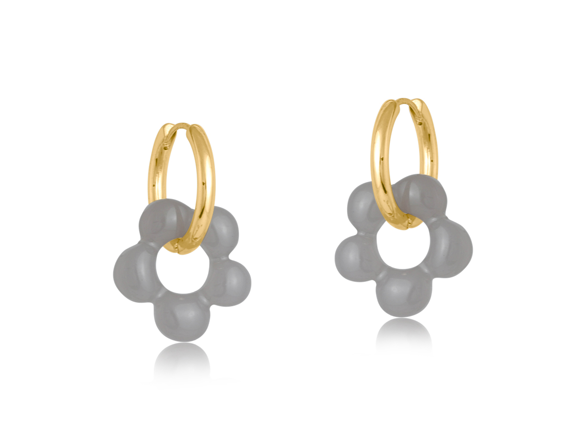 Picture of GREY ELSA BEADED BEADED HUGGIE HOOP EARRINGS