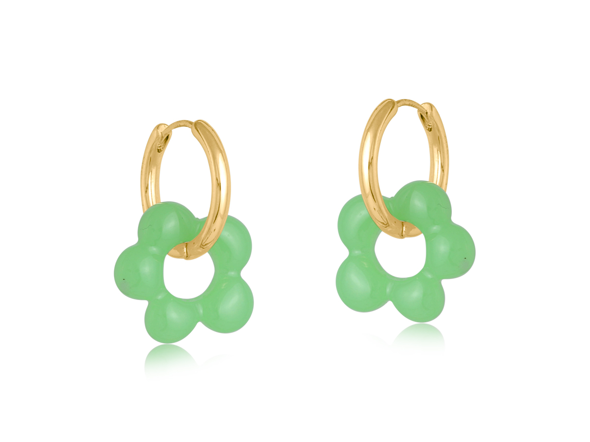 Picture of GREEN OLYMPIA BEADED HUGGIE HOOP EARRINGS