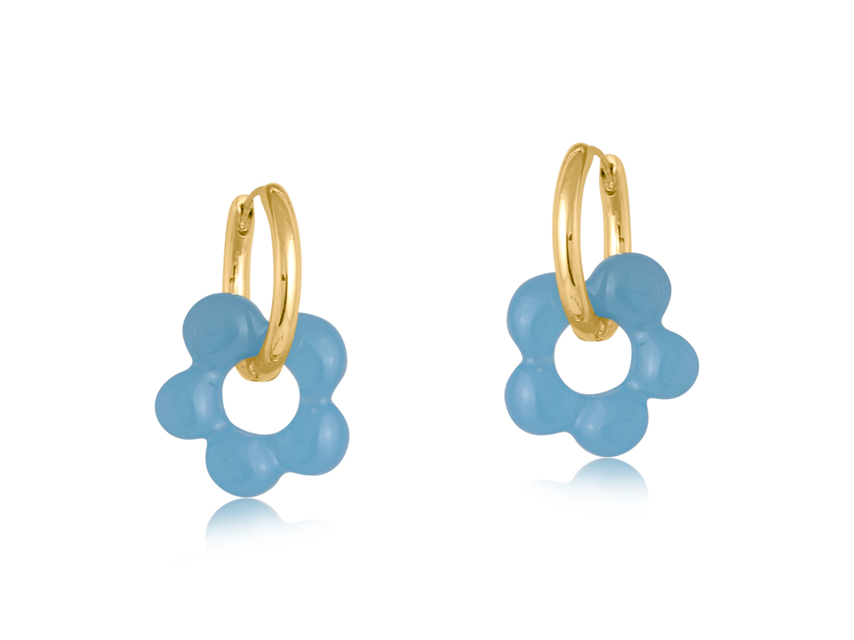 Picture of BLUE CIRCE BEADED HUGGIE HOOP EARRINGS