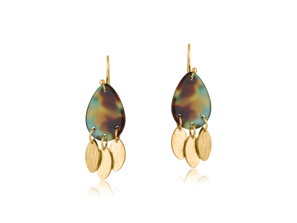 Picture of BLUE/YELLOW/BROWN SOPHIA METAL AND RESIN DANGLE EA
