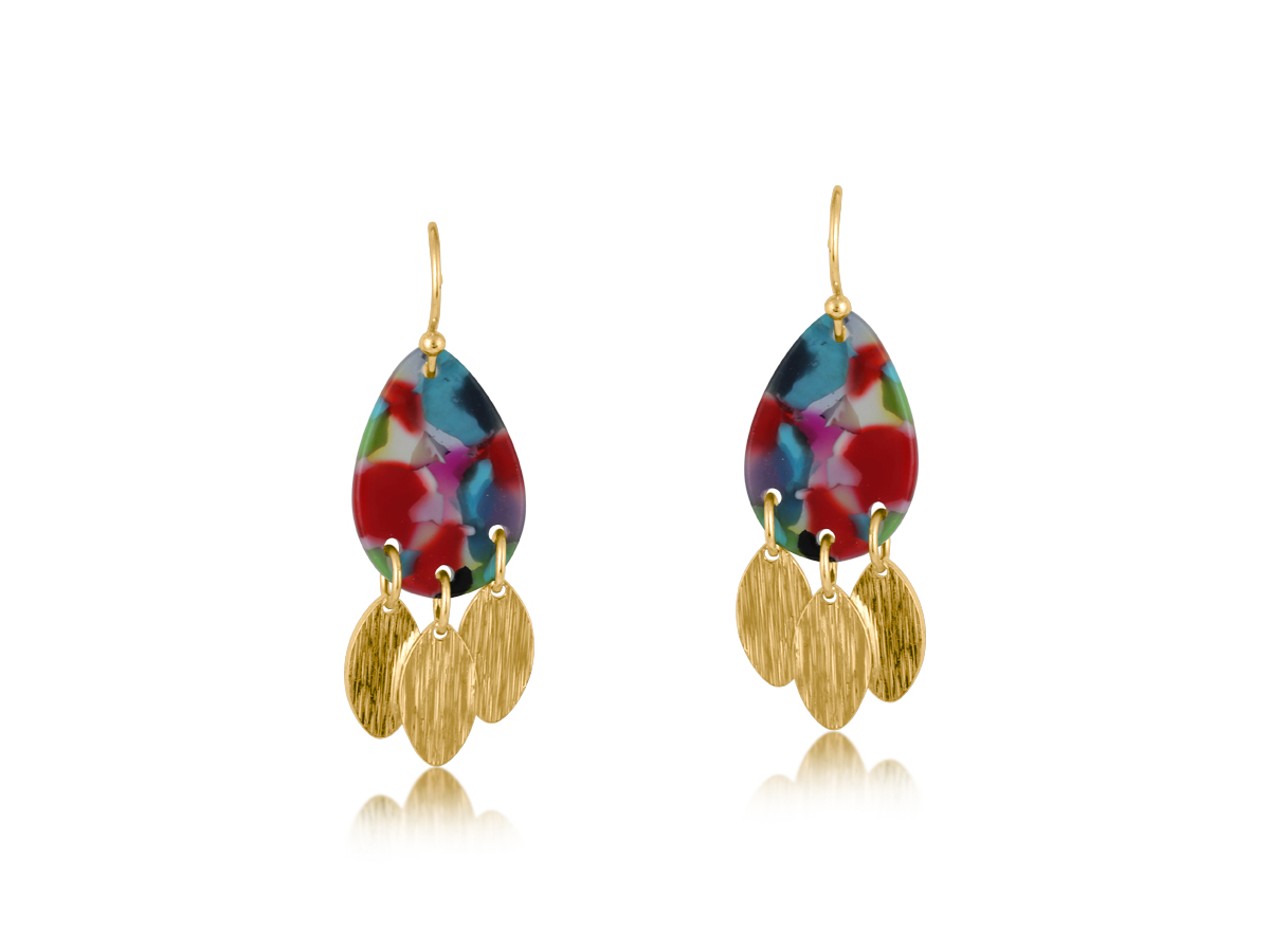Picture of RED/ORANGE/LILAC SOPHIA METAL AND RESIN DANGLE EAR