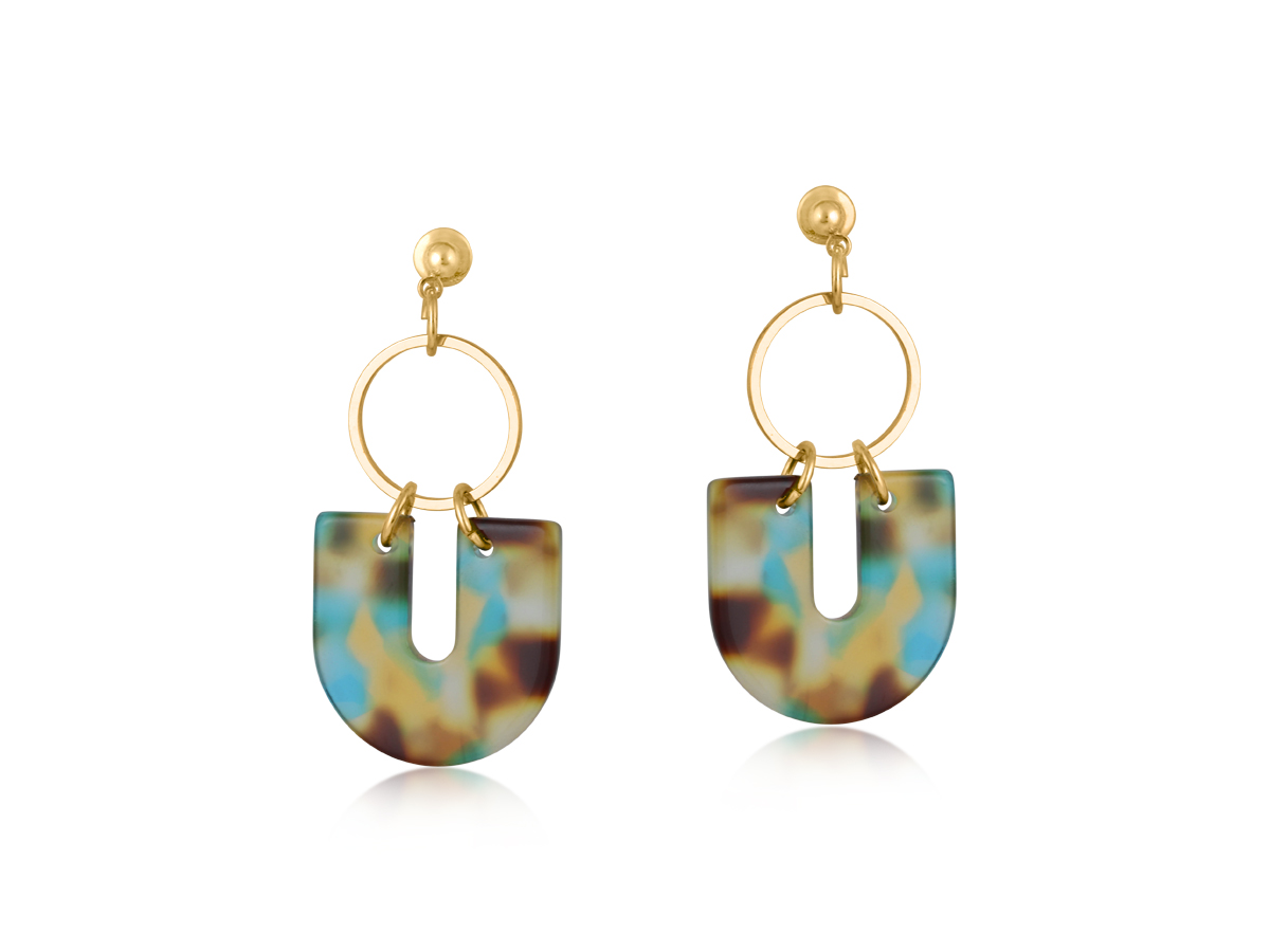 Picture of BLUE/YELLOW/BROWN SOPHIA GEO METAL AND RESIN DANGL