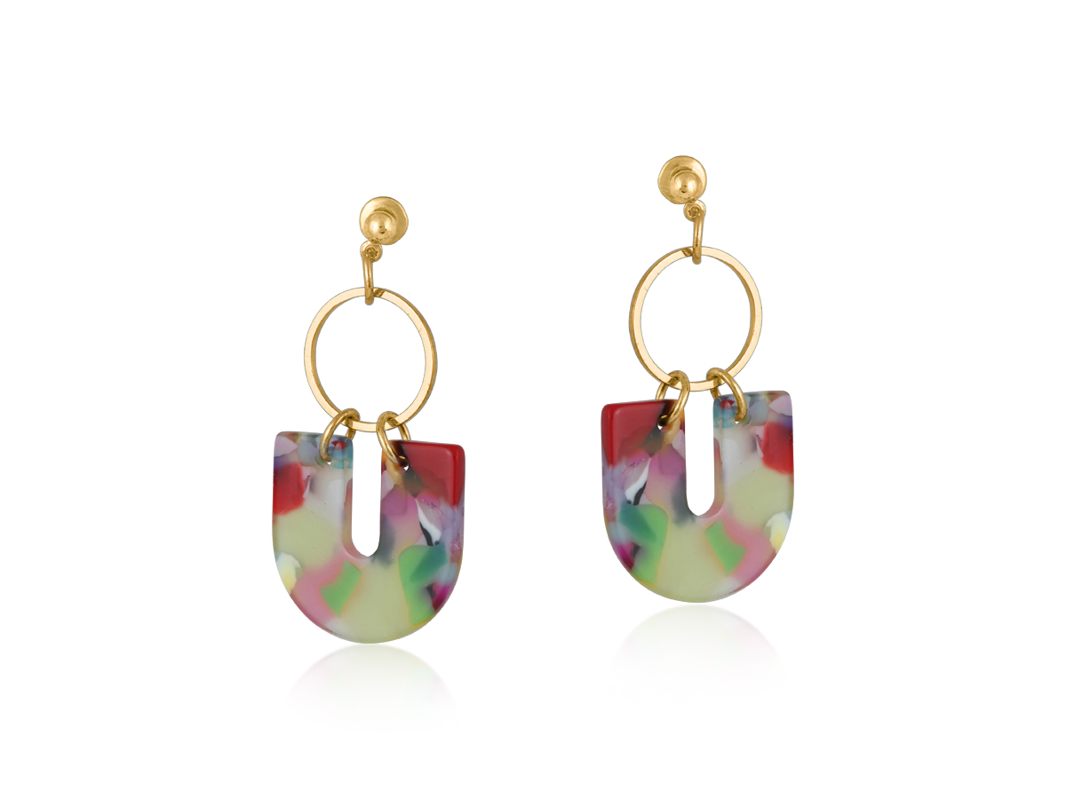 Picture of RED/ORANGE/LILAC SOPHIA GEO METAL AND RESIN DANGLE