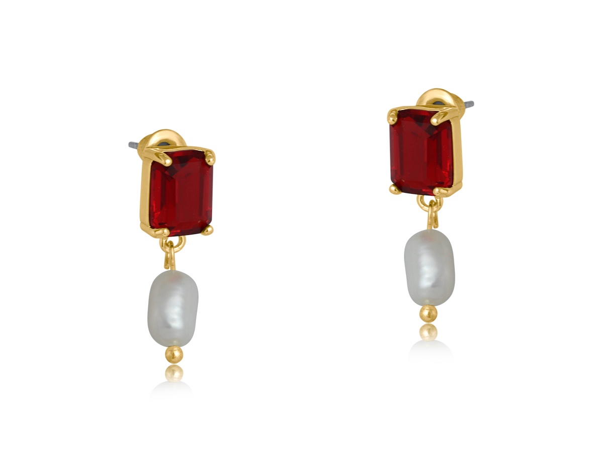 Picture of RED VALENTINA DEMI FINE GLASS PEARL EARRINGS