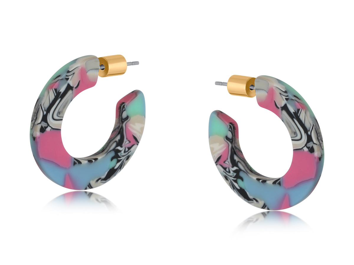 Picture of PINK BLUE KATHRYN FLAT OVAL RESIN HOOP EARRINGS