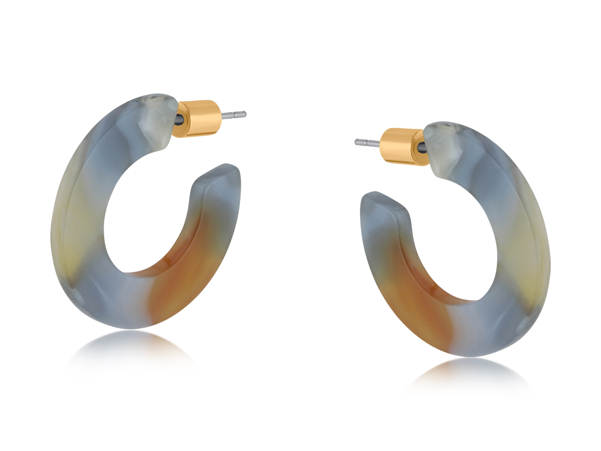 Picture of GREY BROWN KATHRYN FLAT OVAL RESIN HOOP EARRINGS