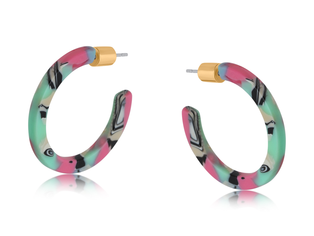 Picture of PINK BLUE KATHRYN THIN RESIN HOOP EARRINGS