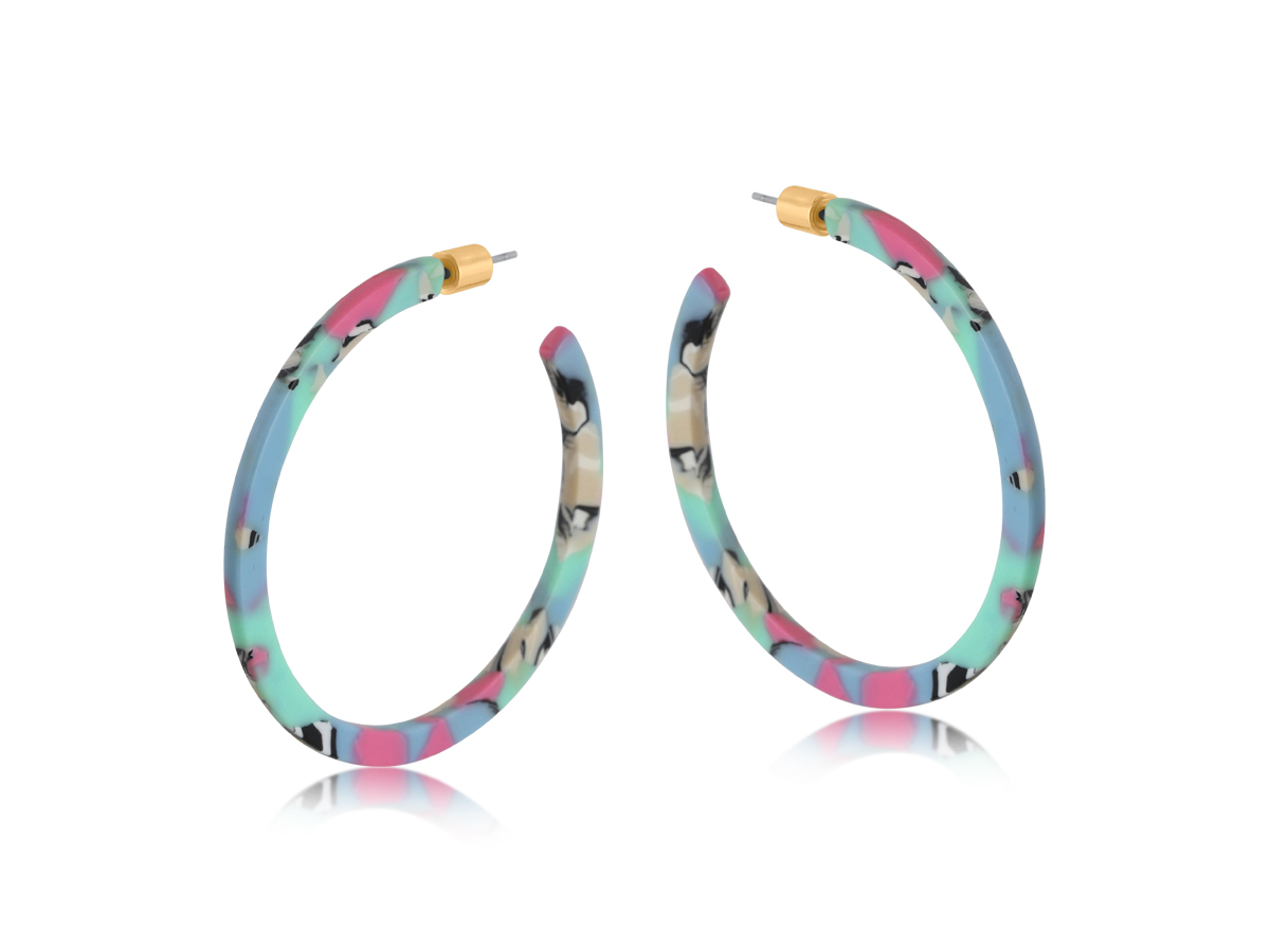 Picture of PINK BLUE KATHRYN RESIN STATEMENT HOOP EARRINGS