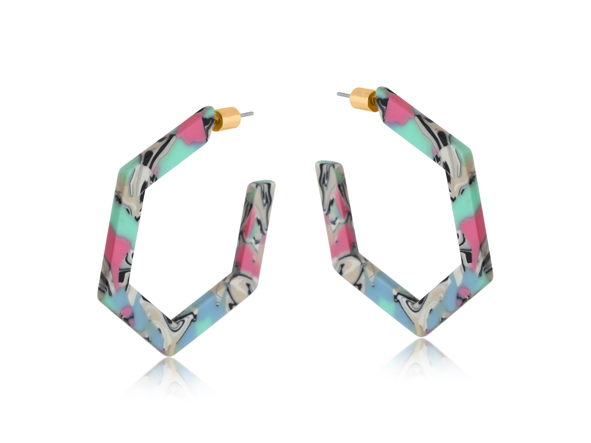 Picture of PINK BLUE KATHRYN RESIN HEXAGON STATEMENT HOOP EAR