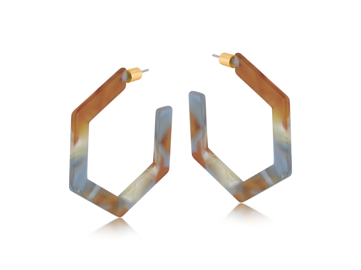 Picture of GREY BROWN KATHRYN RESIN HEXAGON STATEMENT HOOP EA