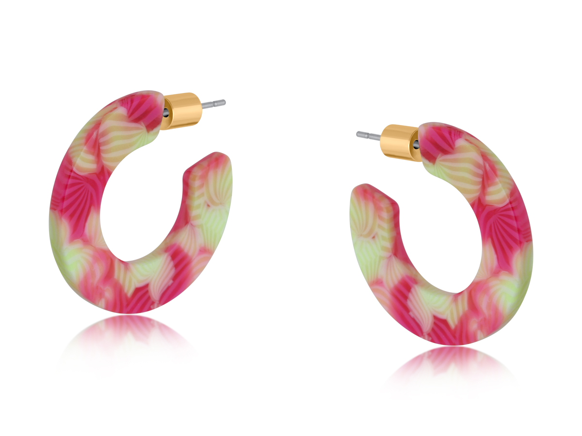 Picture of YELLOW PINK  EMMA FLAT OVAL RESIN HOOP EARRINGS