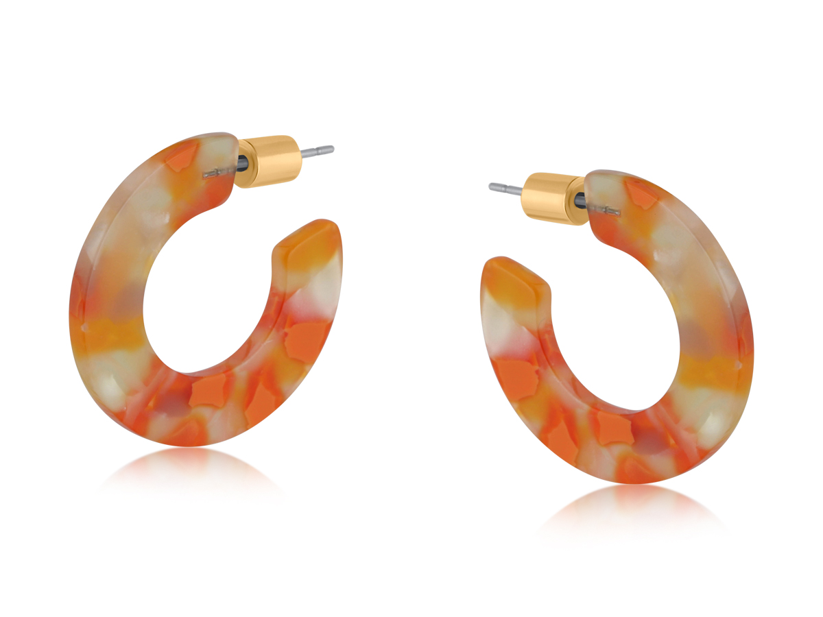 Picture of ORANGE EMMA FLAT OVAL RESIN HOOP EARRINGS