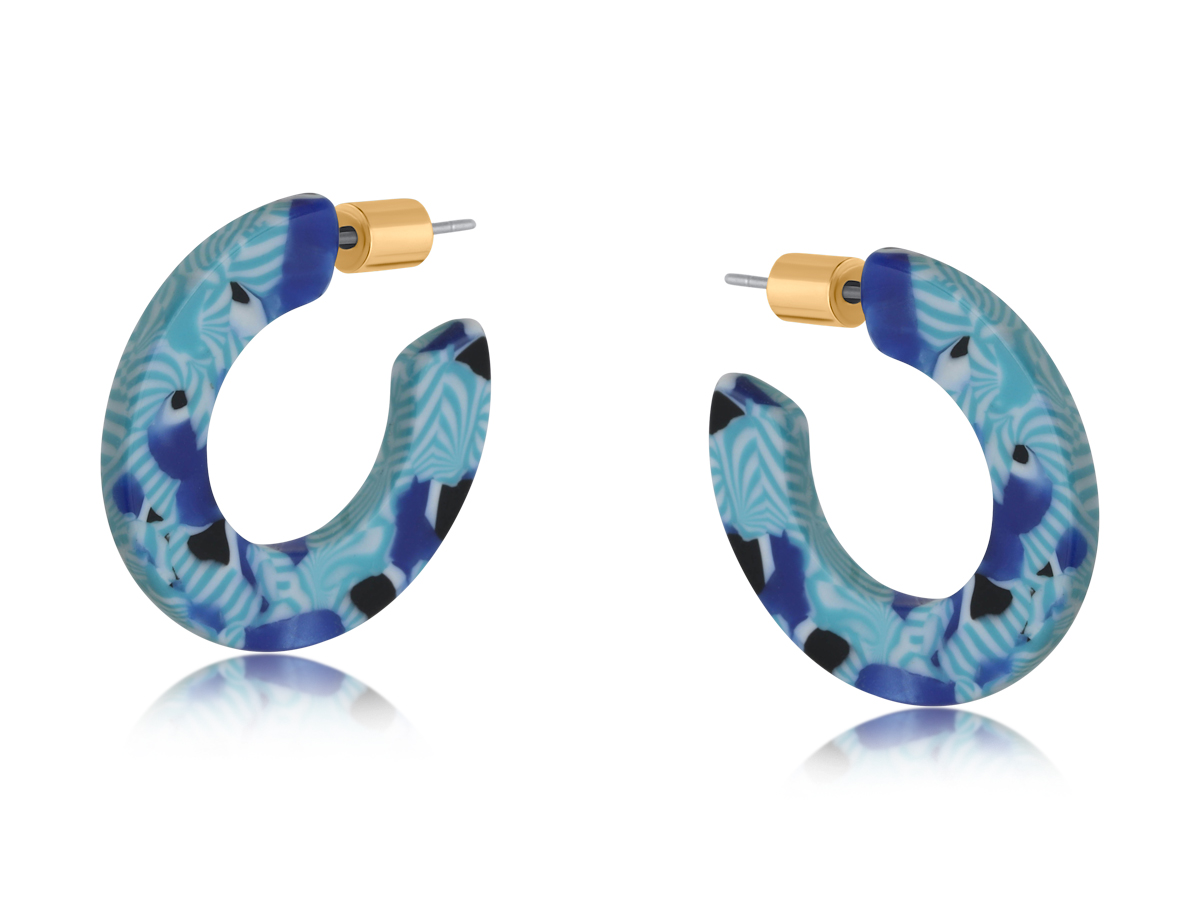 Picture of BLUE EMMA FLAT OVAL RESIN HOOP EARRINGS