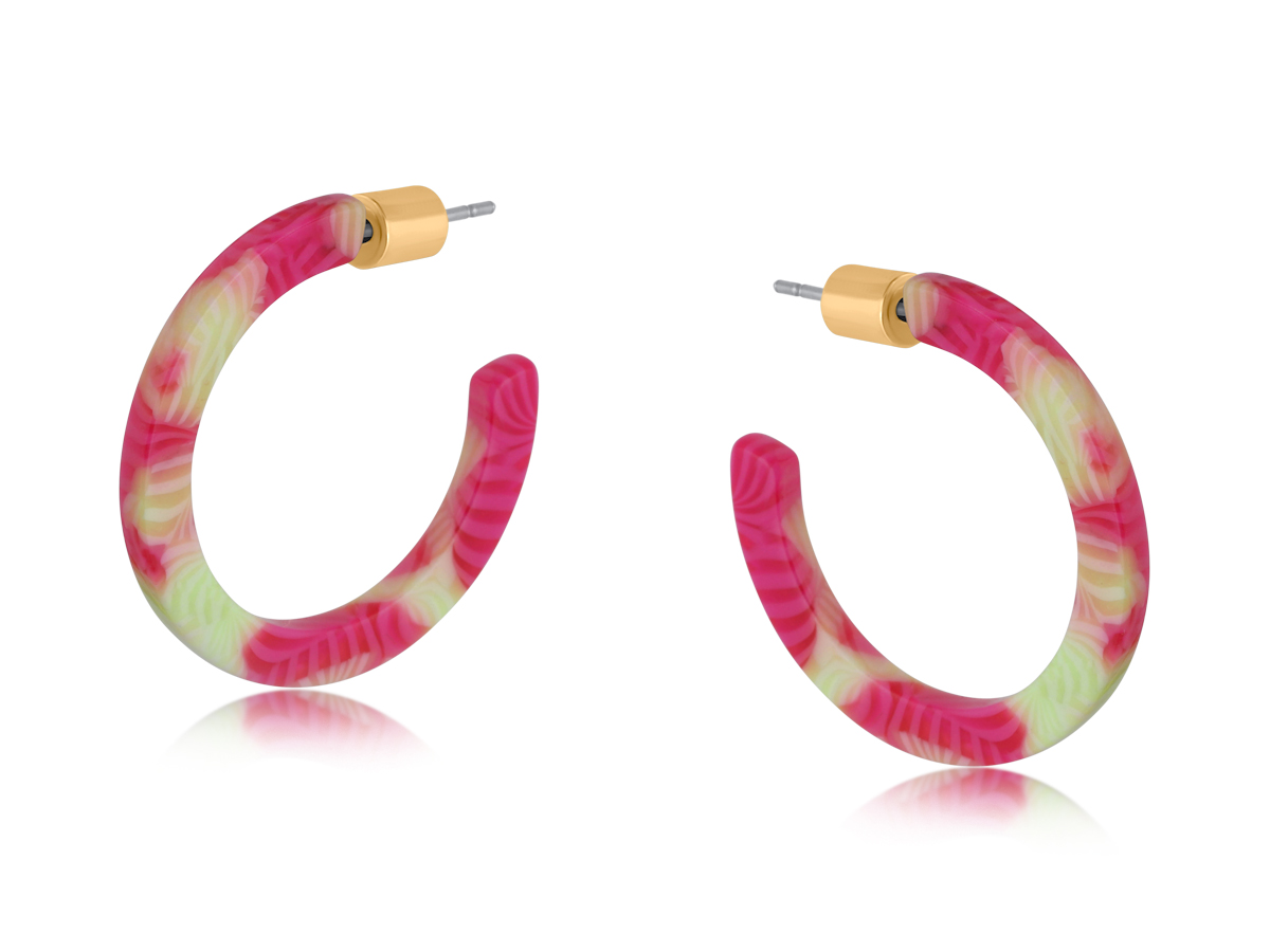 Picture of YELLOW PINK  EMMA THIN RESIN HOOP EARRINGS