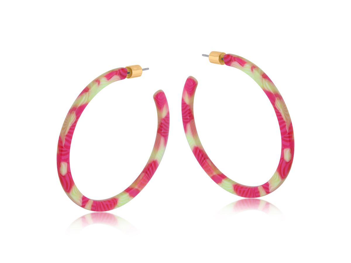 Picture of YELLOW PINK  EMMA RESIN STATEMENT HOOP EARRINGS