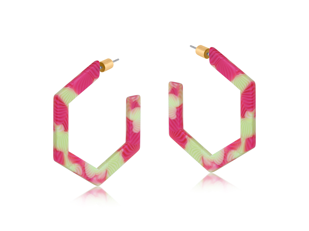Picture of YELLOW PINK  EMMA RESIN HEXAGON STATEMENT HOOP EAR
