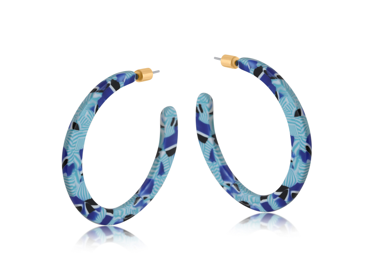 Picture of BLUE EMMA RESIN STATEMENT CUT OUT HOOP EARRINGS