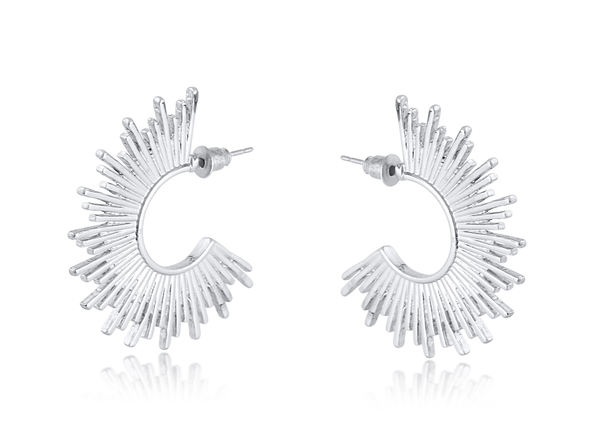 Picture of SILVER  AMANDA HALF DISC SUNBURST EARRINGS