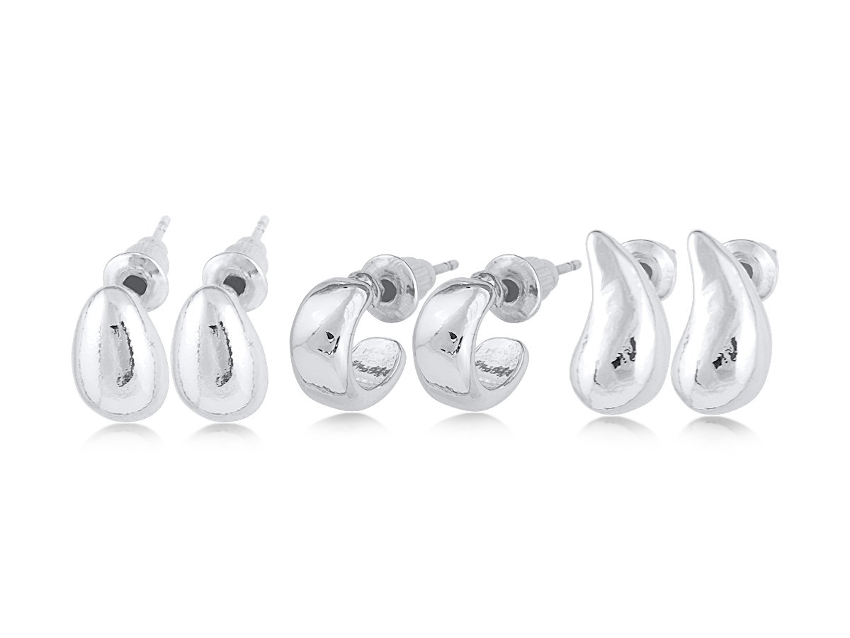 Picture of SILVER  ALTEA SET OF 3 ORGANIC SHAPE EARRINGS