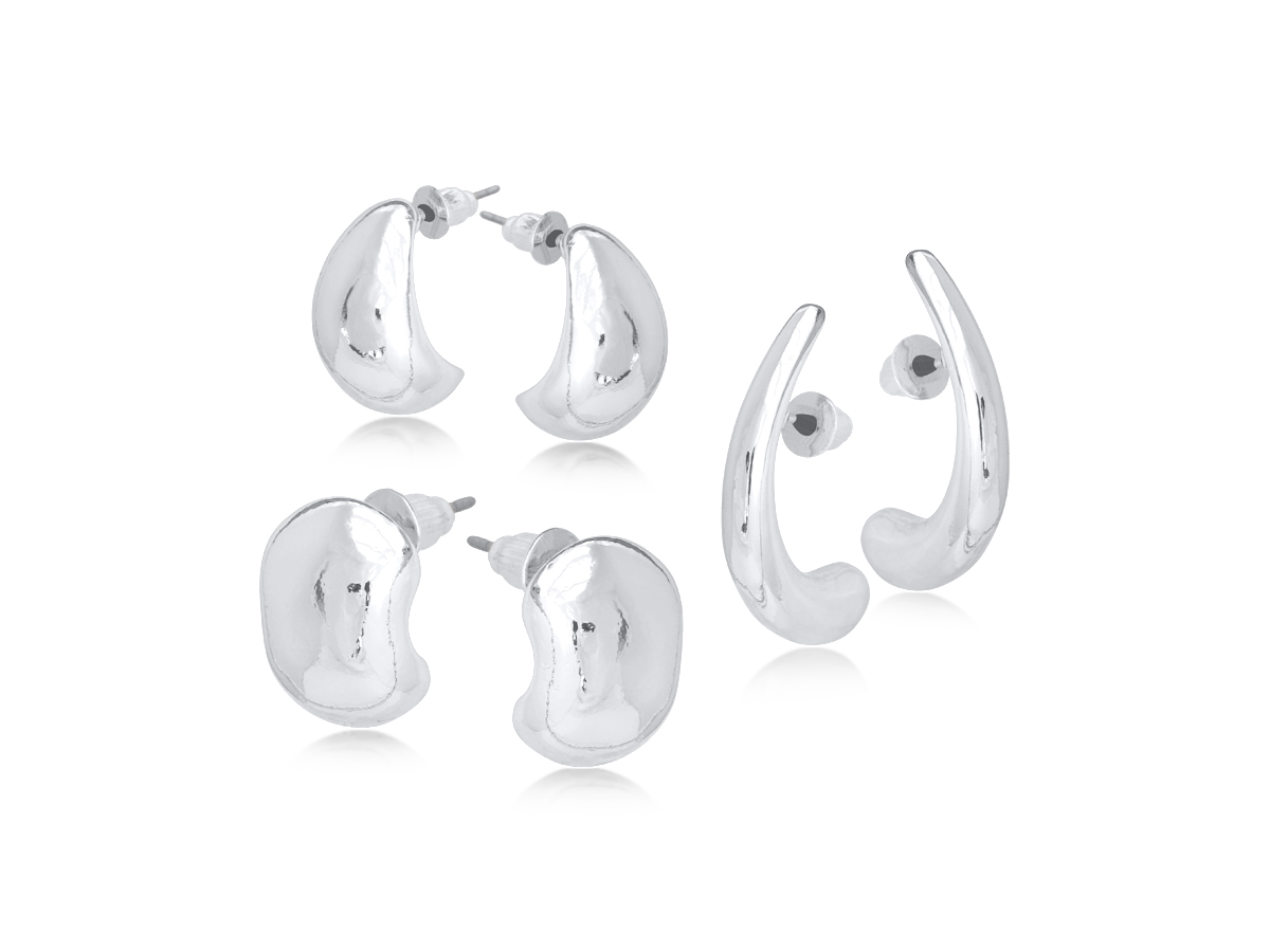 Picture of SILVER  HORTENSE SENT OF 3 ORGANIC SHAPED PAIRS OF