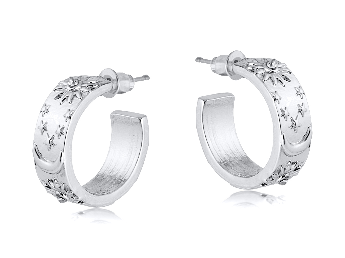 Picture of SILVER  MARGOT ENGRAVED CHARM HOOP EARRINGS