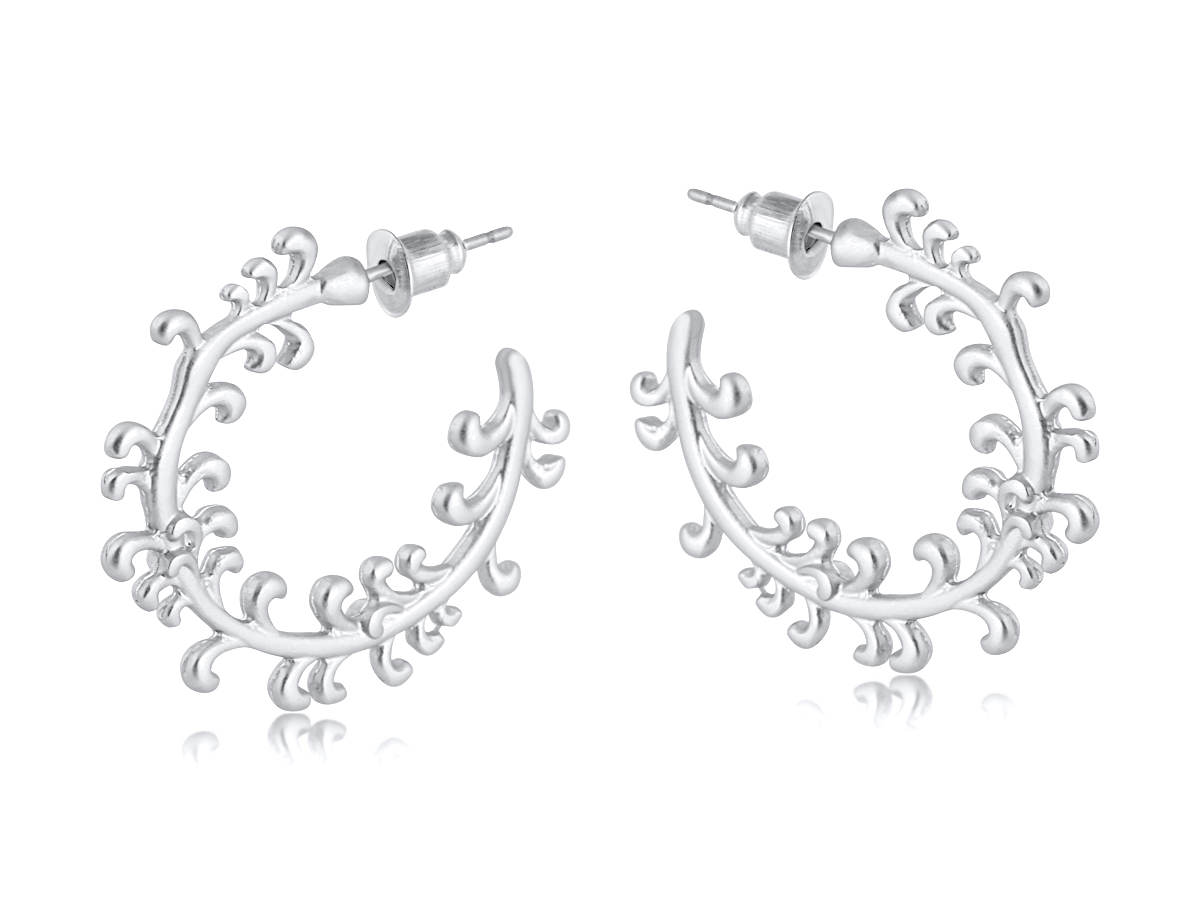 Picture of SILVER SELMA ORNAMENTAL HOOP EARRINGS